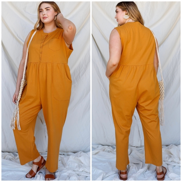 VERY J Plus Size Chic Dark Mustard Relaxed Fit Jumpsuit - Picture 4 of 6